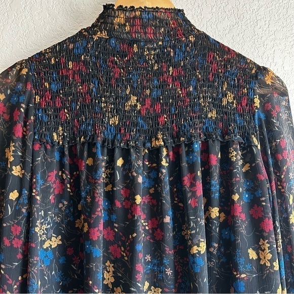 Laundry by Shelli Segal Floral Smocked Blouse High Neck - Picture 5 of 11